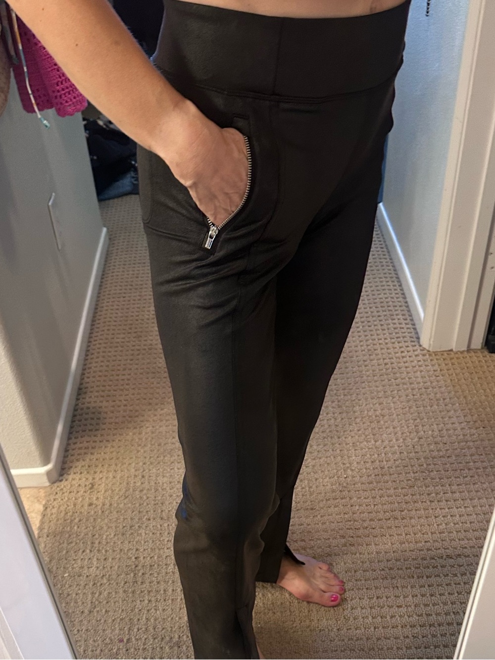 Athleta Delancey Gleam Faux Leather Pants Black XS High Rise - Picture 4 of 8